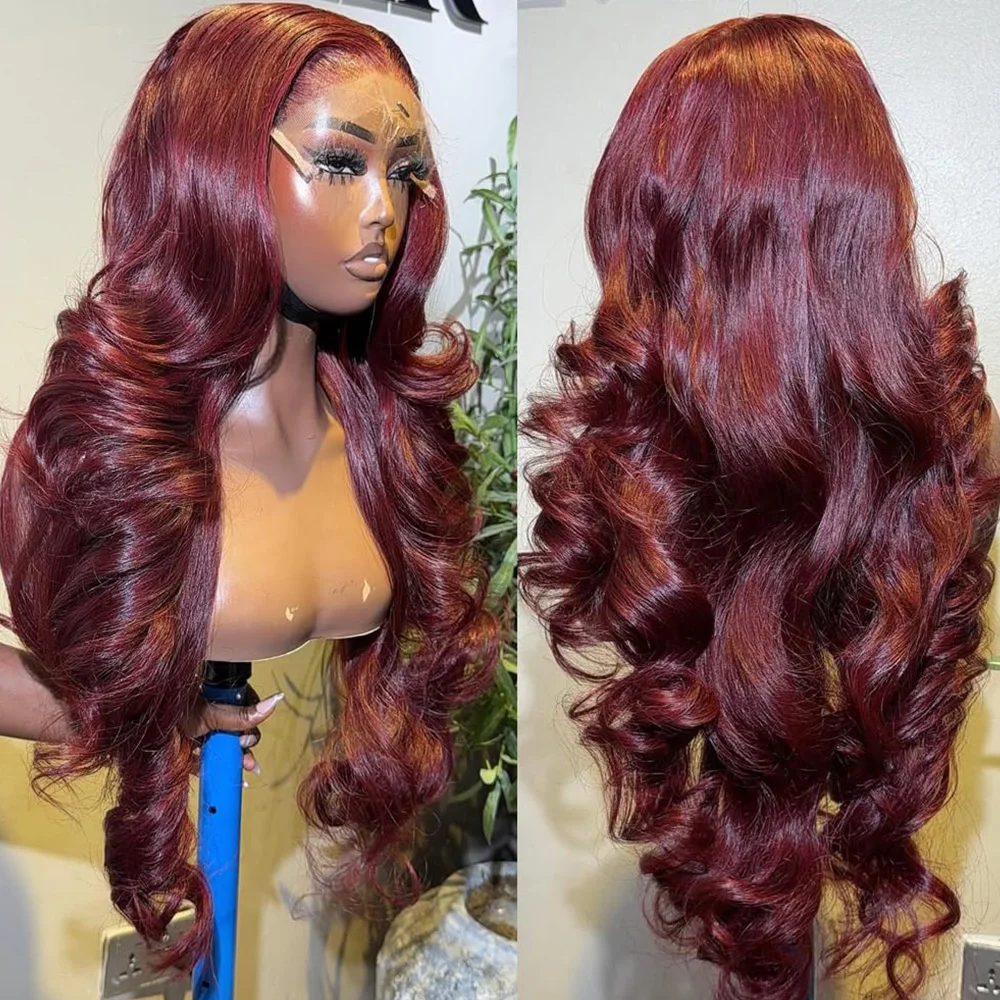

99j Burgundy Lace Front Wig Human Hair Body Wave 13x6 13x4 HD Transparent Lace Frontal Wig for Women Preplucked Red Colored Wigs