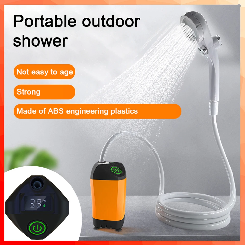 

Портативный электрический насос для душа для кемпинга, водонепроницаемый с цифровым дисплеем для пеших прогулок, кемпинга, путешествий, полива домашних животных