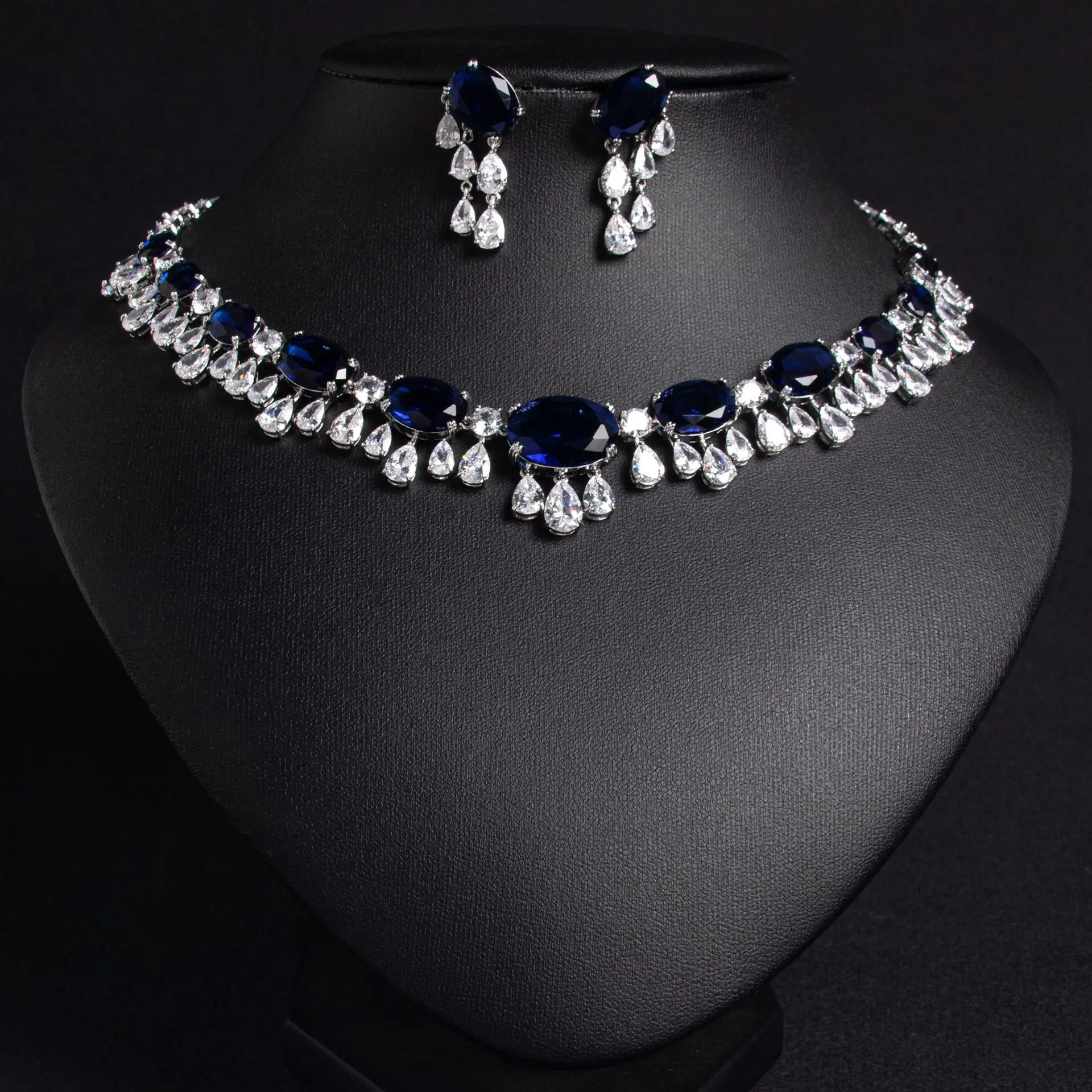 Caibao Zircon Bride Necklace Earrings Set Banquet Clothing Jewelry