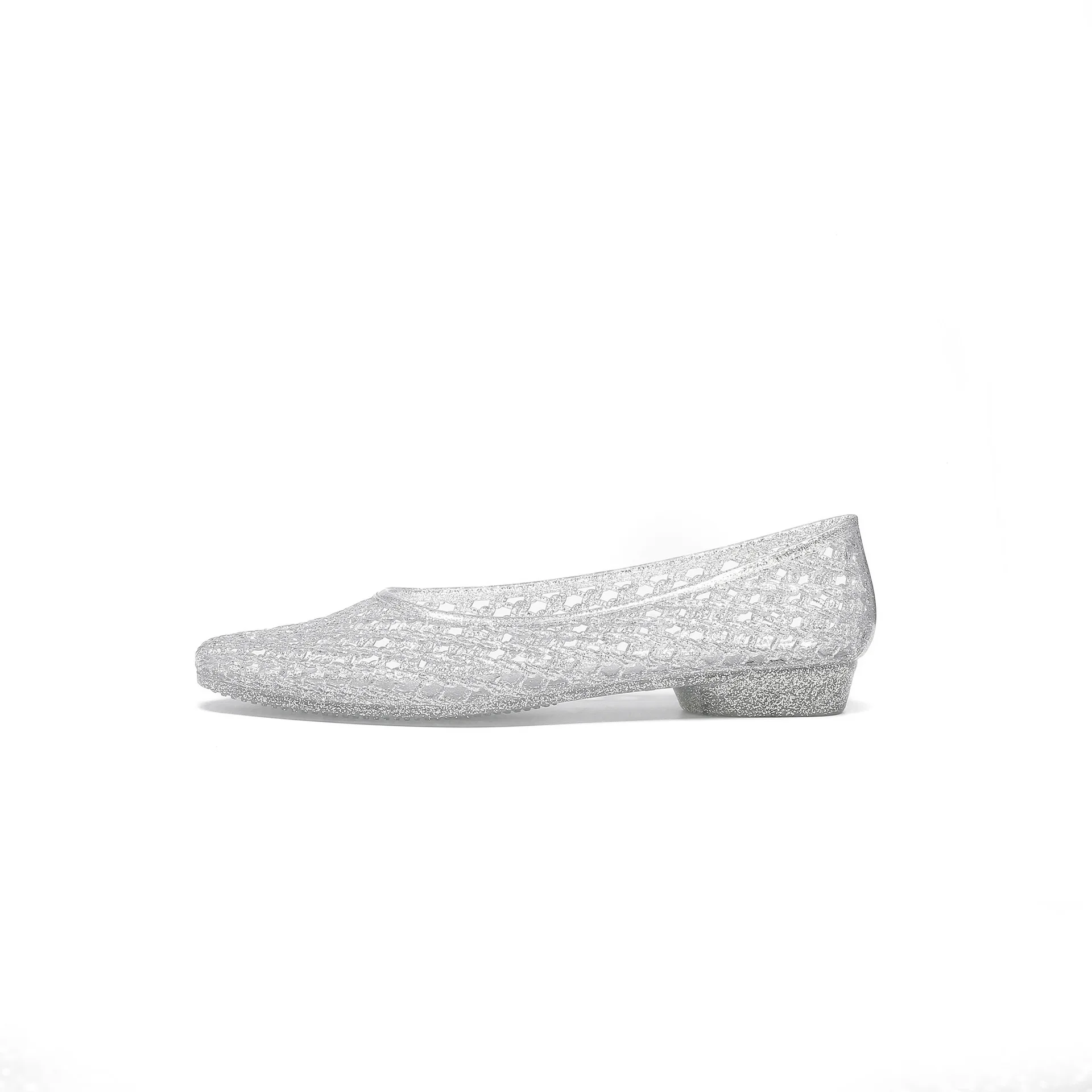 Korean Peep Toe PVC Sandals Jelly Slip-On Shoes Crystal Pointed Toe Outdoor Leisure Women's Flat