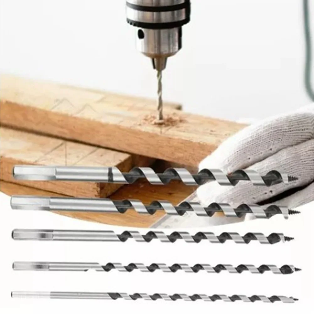 6pcs Hex Shank Auger Drill Bit Set Twist Design 9 Inch Length Wood Hole Reaming Tool 1/4 To 1 Inch Wooden Storage Box