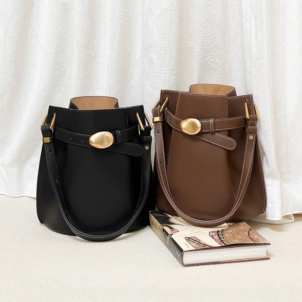 

2024 Small Design Bucket Spring New Handbag Commuter Versatile Large Capacity Genuine Leather Shoulder Bag сумка сумки для женщи