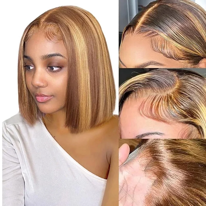 

Pre Cut 6x4 Lace Wigs Ready To Wear 4/27 Glueless Wigs Human Hair Pre Plucked with Baby Hair Bob Wig Human Hair Highlight