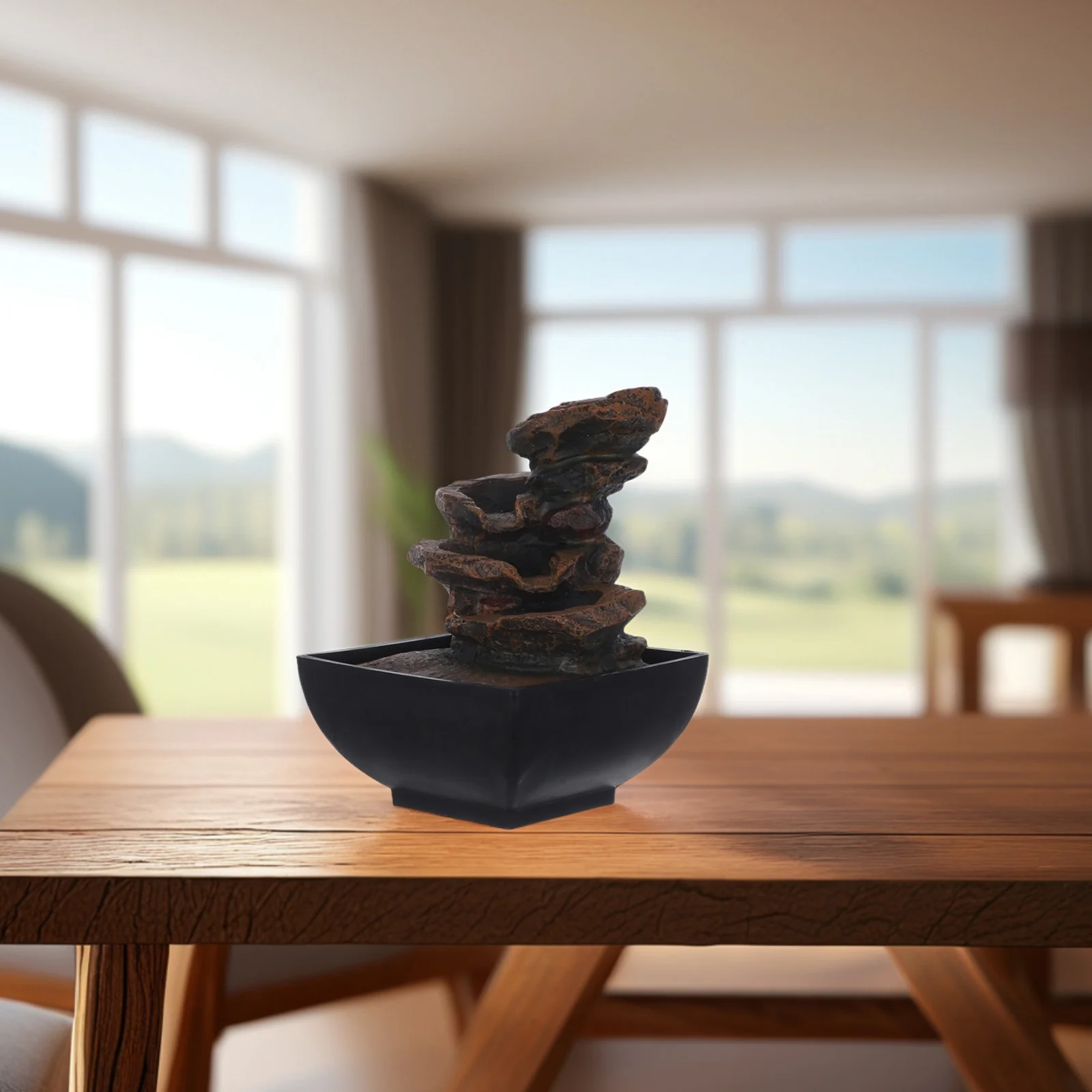 

Desktop Water Fountain with Ambient Lights and Soothing Waterfall Sound for Indoor Relaxation Decor Us Plug Ac 110V Tabletop