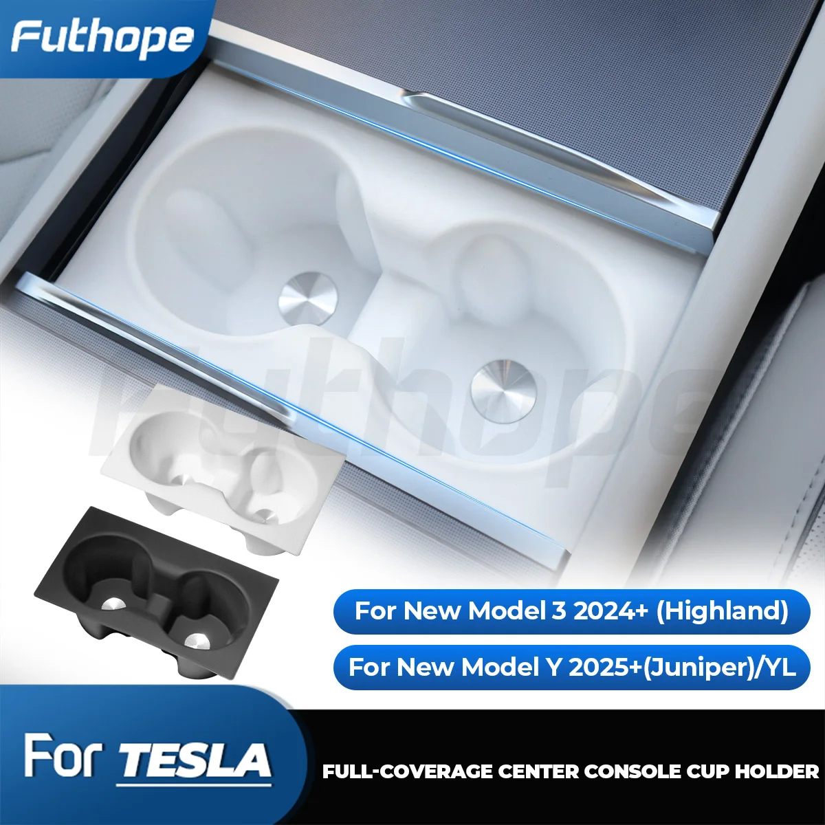 Futhope Full-Wrap Silicone Water Cup Holder for Tesla Model Y Juniper Model YL Highland 2025-2026 Interior Storage Accessory