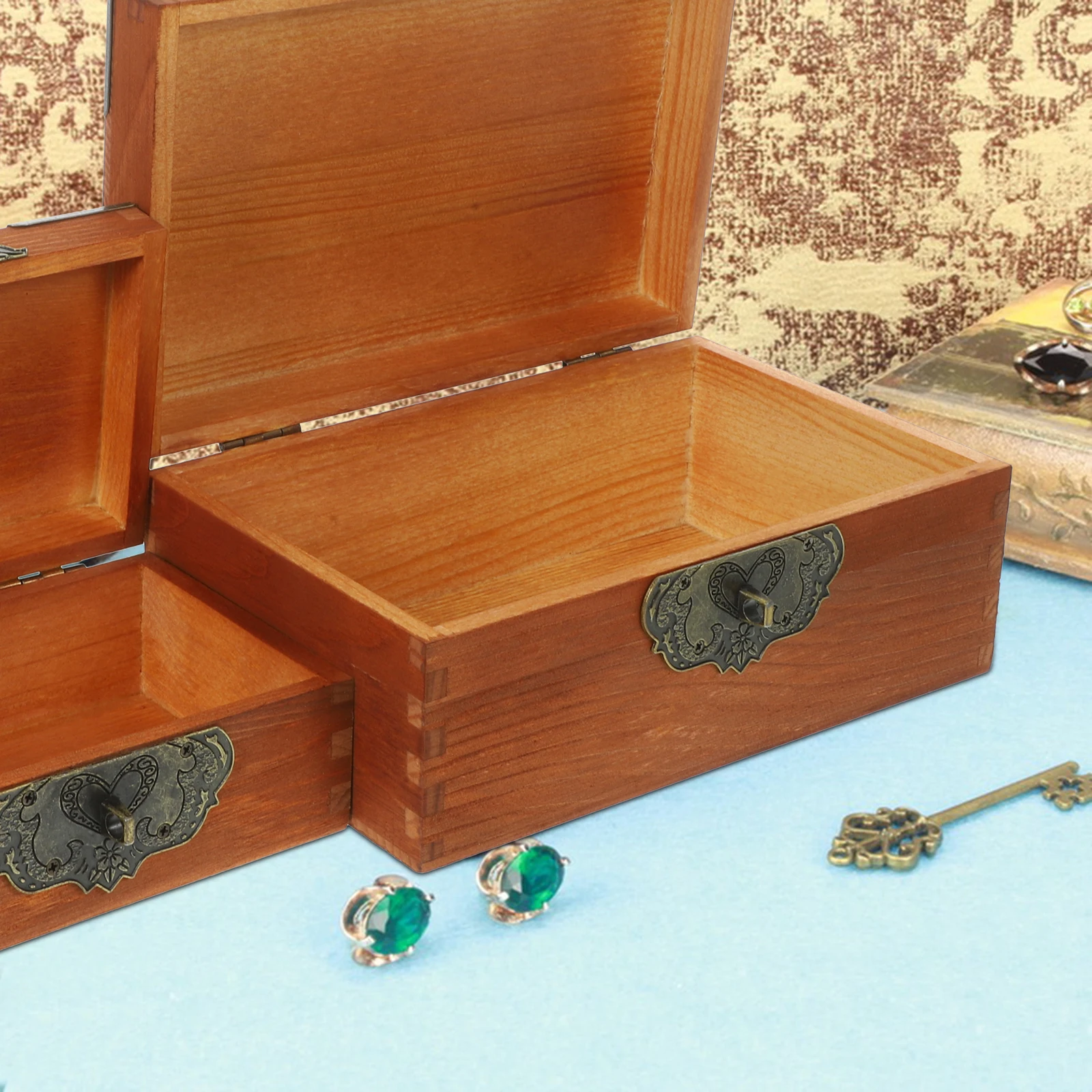 

2Pcs Small Medium Walnut Wooden Storage Boxes Retro Jewelry Cases Desktop ganizers Keepsake Containers Bowl Style