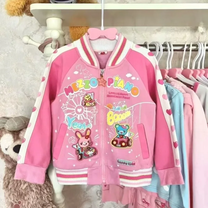 اليابانية ثقافة فرعية الكرتون طباعة رياضية الوردي Kawaii البيسبول سترة سستة سترة معاطف الموضة لطيف الحلو فتاة الملابس