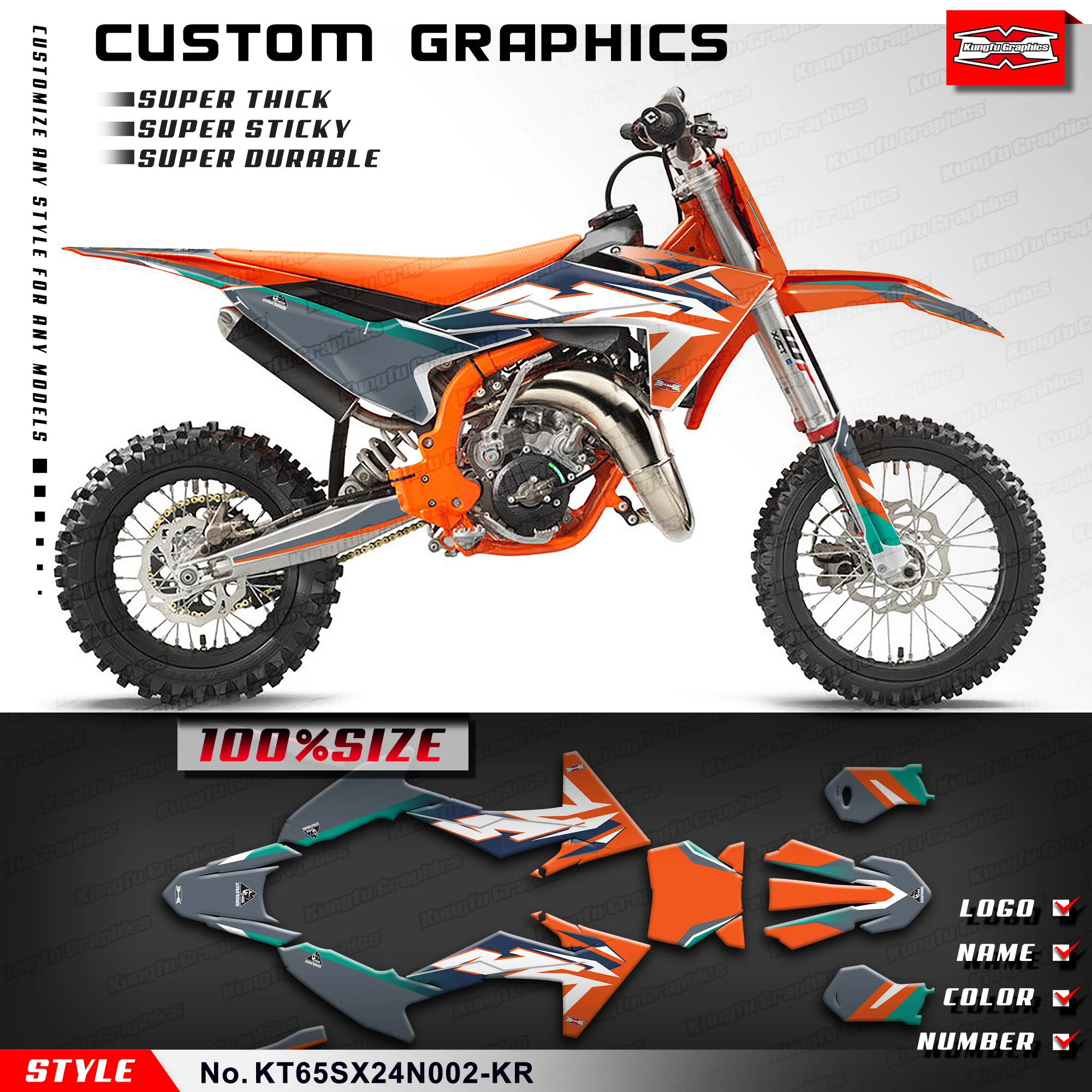 

KUNGFU GRAPHICS Stickers Complete Adhesive Decals for KTM SX 65, 65SX , SX 65, 65 SX 2024, KT65SX24N002-KR