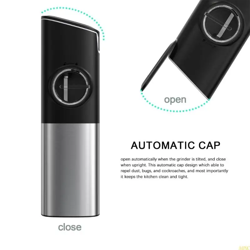 A0NC Electric Salt and Pepper Grinder مع قاعدة قابلة لإعادة الشحن ، وإضاءة LED ، والتشغيل التلقائي ، والفولاذ المقاوم