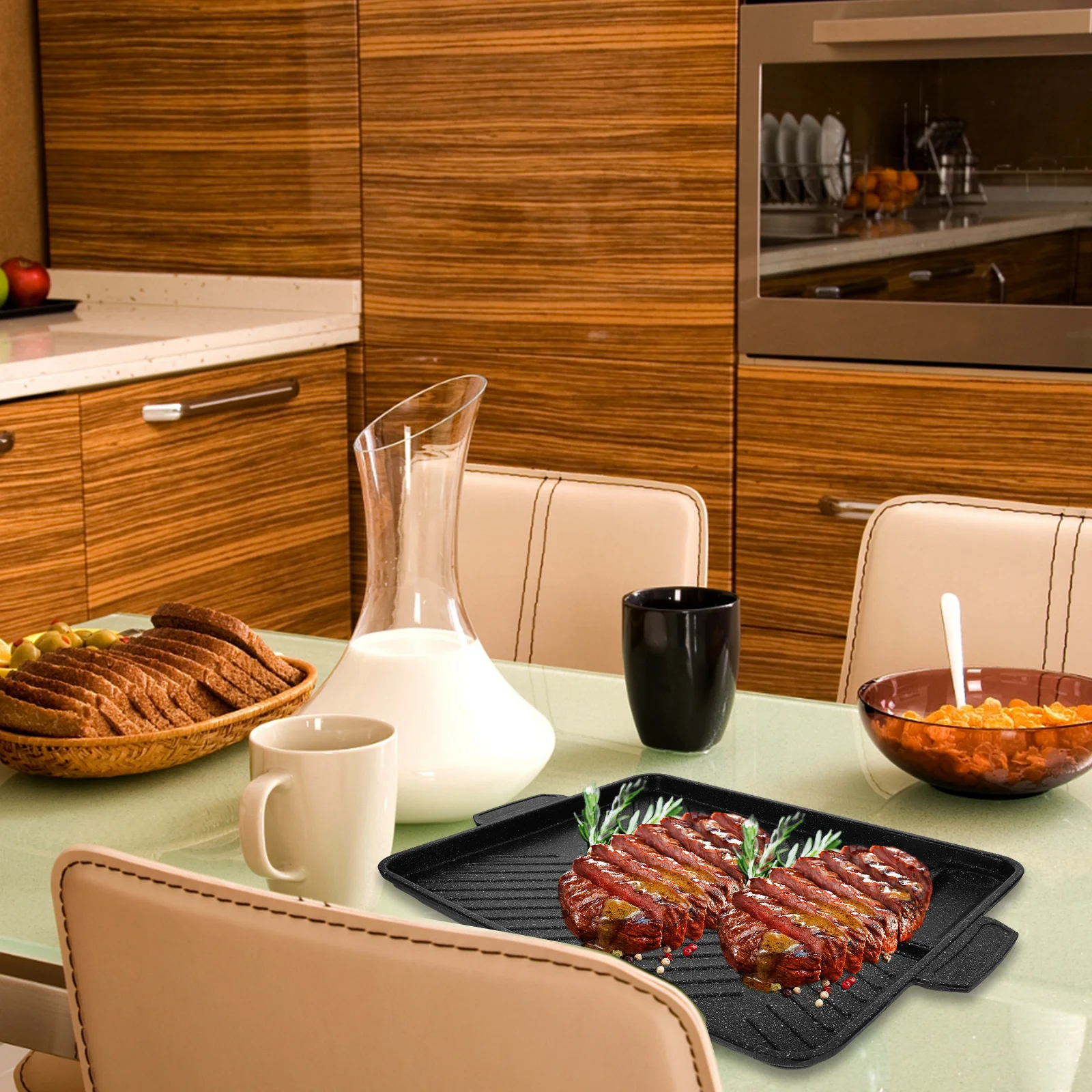 

Bbq Grill Pan Sturdy Nonstick Aluminium Tray for Household Outdoor Meat Vegetable Grill Pan Baking Tray