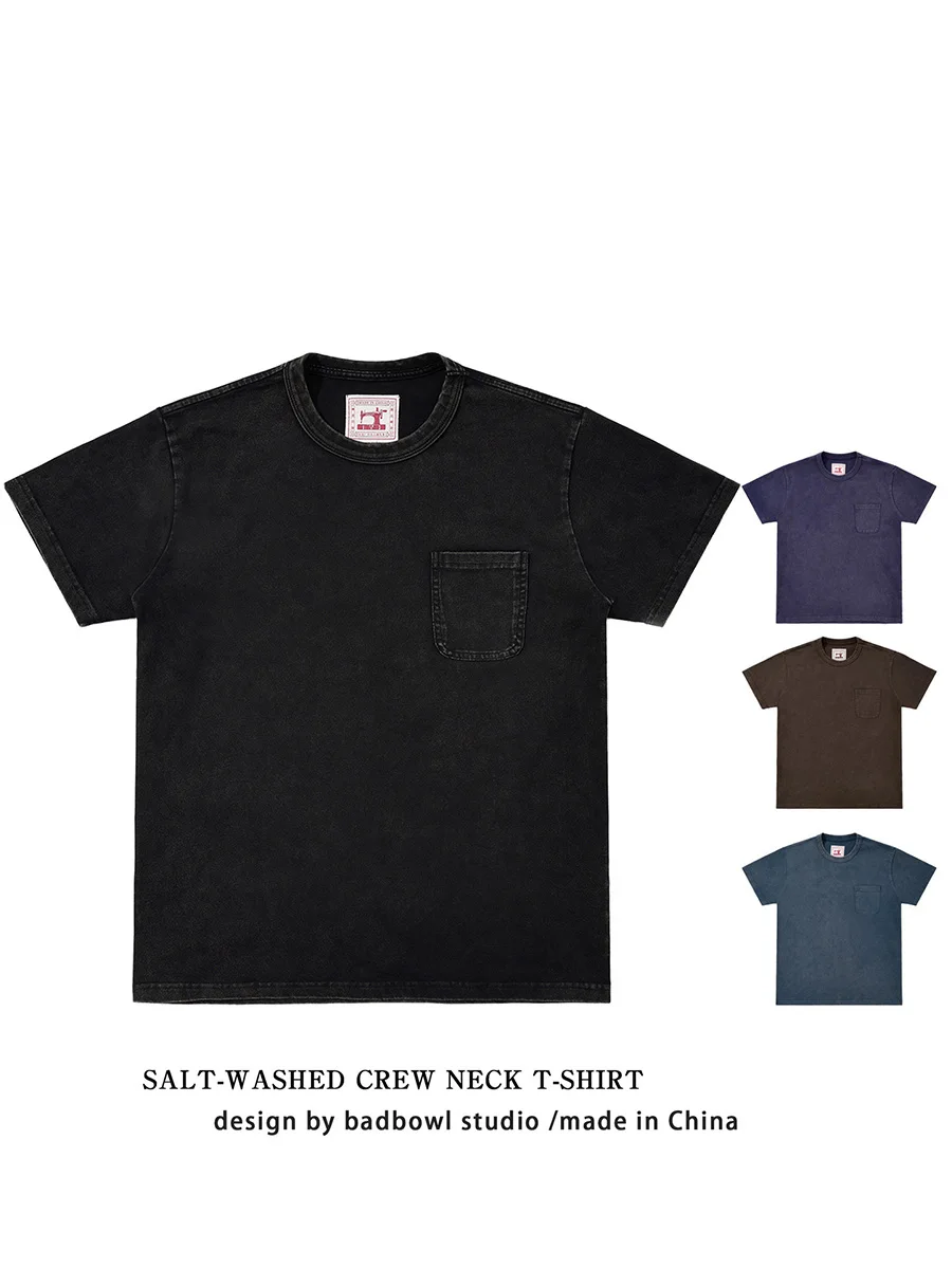 

Distressed Heavyweight Cotton American Retro T-Shirt, High-Quality Texture, Solid Color, Short-Sleeved, Simple Youth T-Shirt