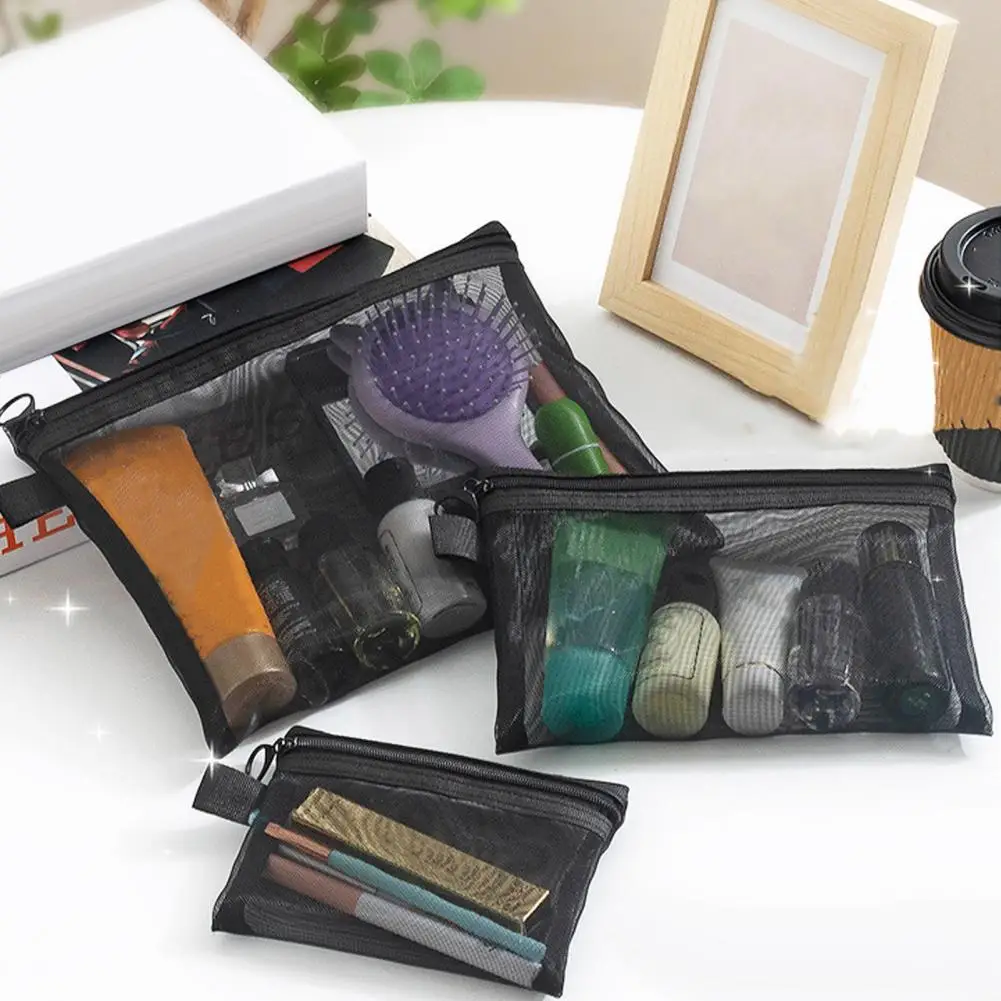 Makeup Bag Toiletry Wash Make Up Bags Black Transparent Mesh Makeup Case Organizer Storage Pouch Women Travel Cosmetic Bag