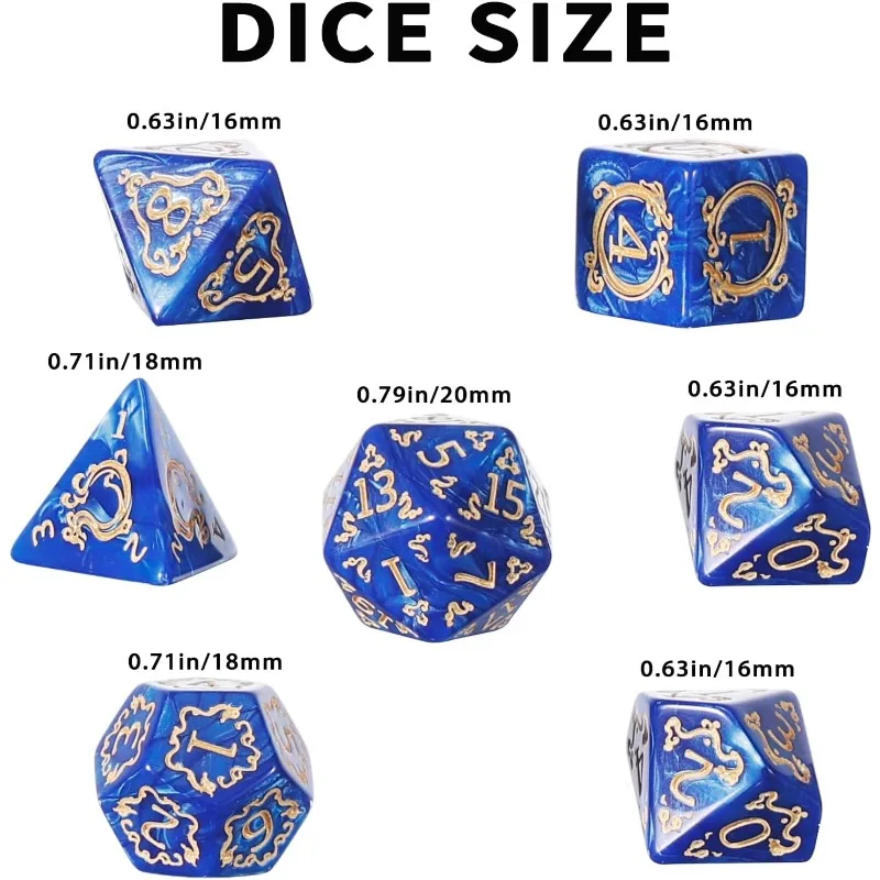 لعب الأدوار لعبة النرد 7 قطعة DND مجموعة التنين نمط النردات متعددة السطوح ل D & D TRPG مجلس لعبة هدية الملحقات