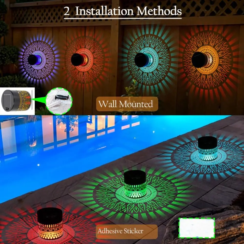 Sunflower Mandala Solar Wall Lamp LED Metal Garden Decorative Light Waterproof Hollow Pattern Fence Wall Light Outdoor Night