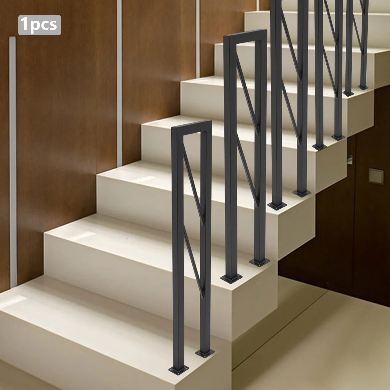 Heavy-Duty U-Shaped Stair Handrail, Iron & Stainless Steel Safety Railing for Elderly & Kids, Easy Floor Mount Installation