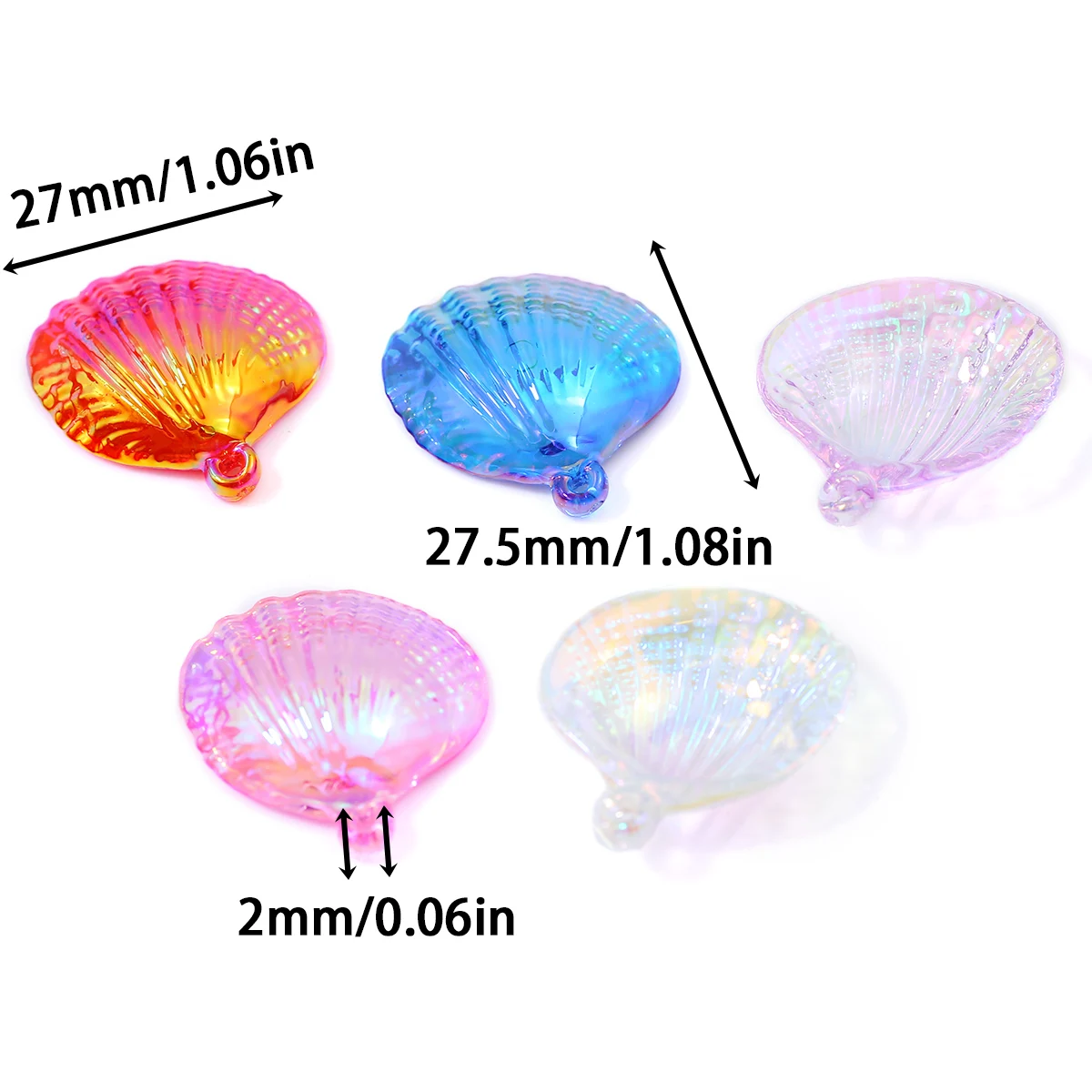 27mm Acrylic UV Shell Bead with Chain Mixed Colors Handmade DIY for Jewelry Making Beaded Pendants Necklaces Accessories