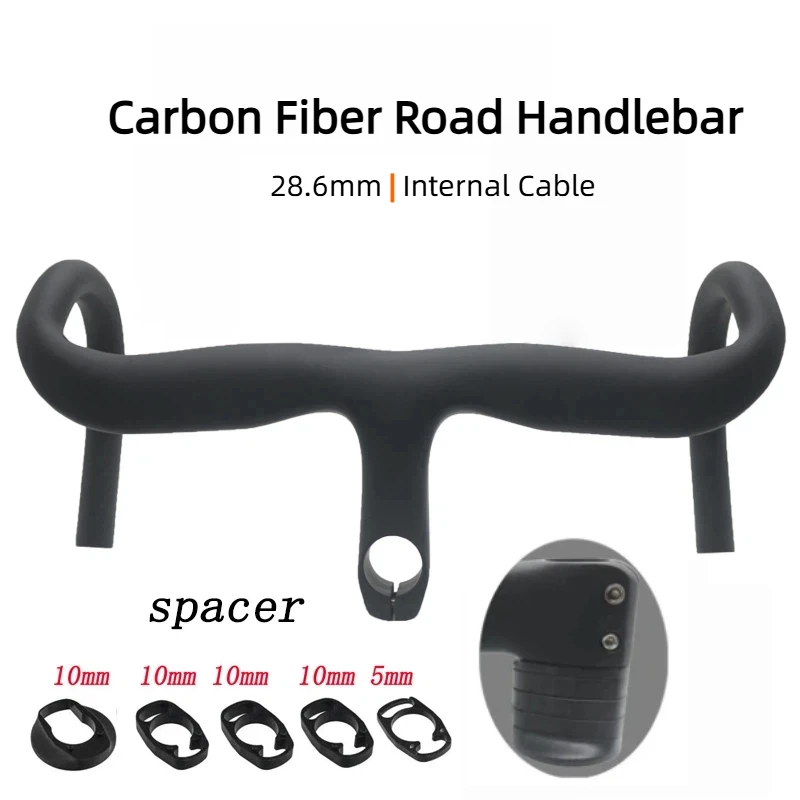 380mm 400mm Internal Routing Carbon Fiber Road Integrated Handlebar Fits 28.6mmwith 80/90/100mm Stems & Spacers