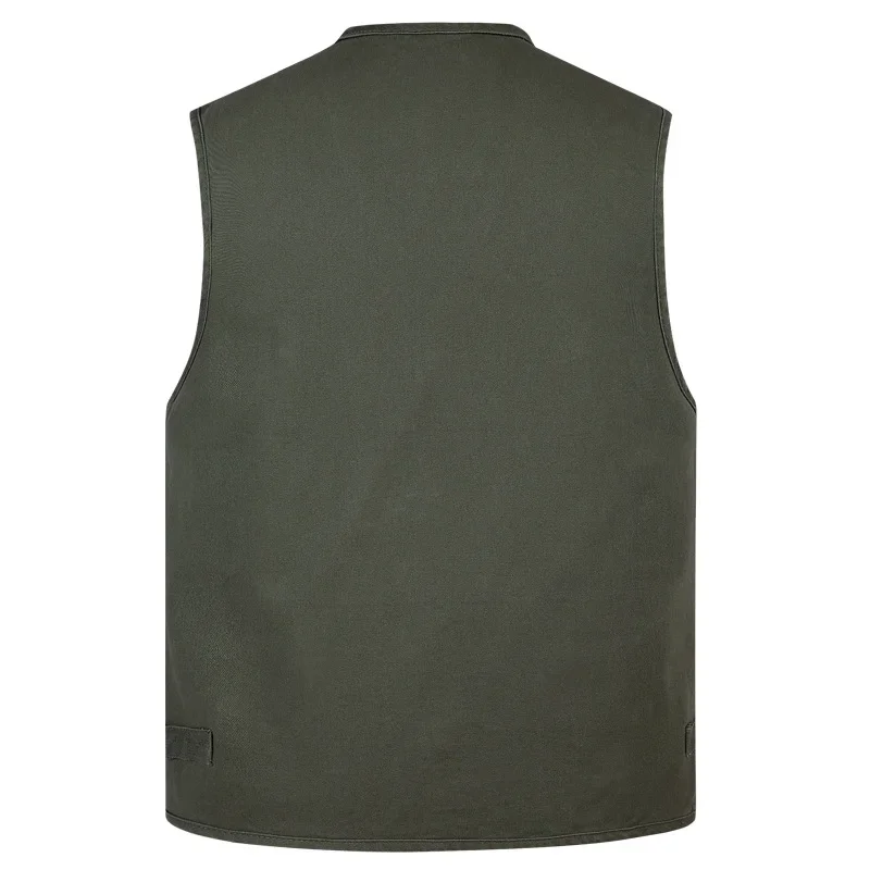 LIBIELIY New Classic Summer Men Vest Cotton Button Multi Pocket Sleeveless Jacket Coat Solid Color Outdoor Fishing Waistcoat Plu