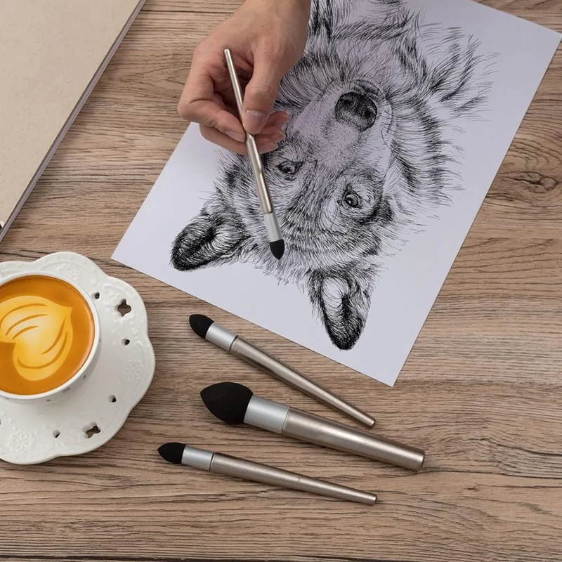 Artista Blending Esponja Pen Set, Esboço Reutilizável, Esfregando Escova, Lavável Desenho Ferramenta de Correção, 3 Tamanhos, 6 Pcs