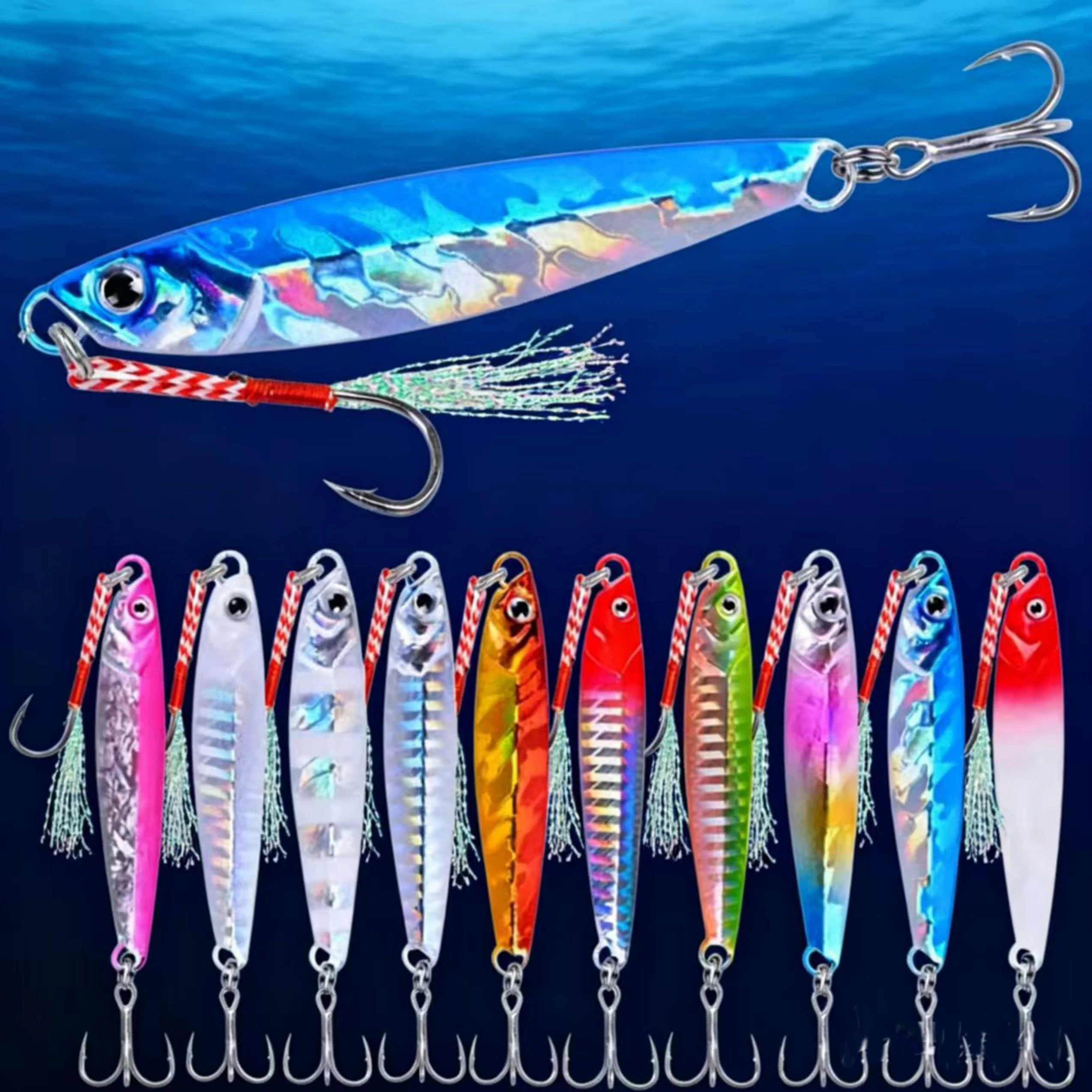 Plantilla de Metal de 7g, 10g, 14g, 17g, 21g, 28g, 40g, señuelos de Jigging de fundición de orilla de mar, plantillas, cuchara, juego de Señuelos de Pesca de agua salada, cebo Artificial, 10 Uds.