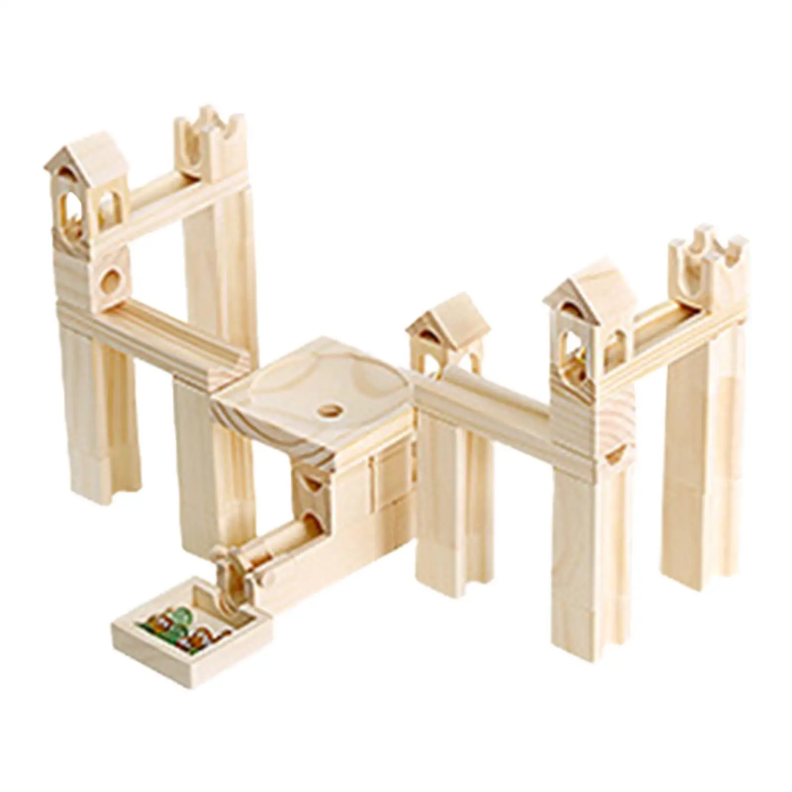 60 Pieces Marble Run Wooden Set Marble Track Maze Game Construction Play Set