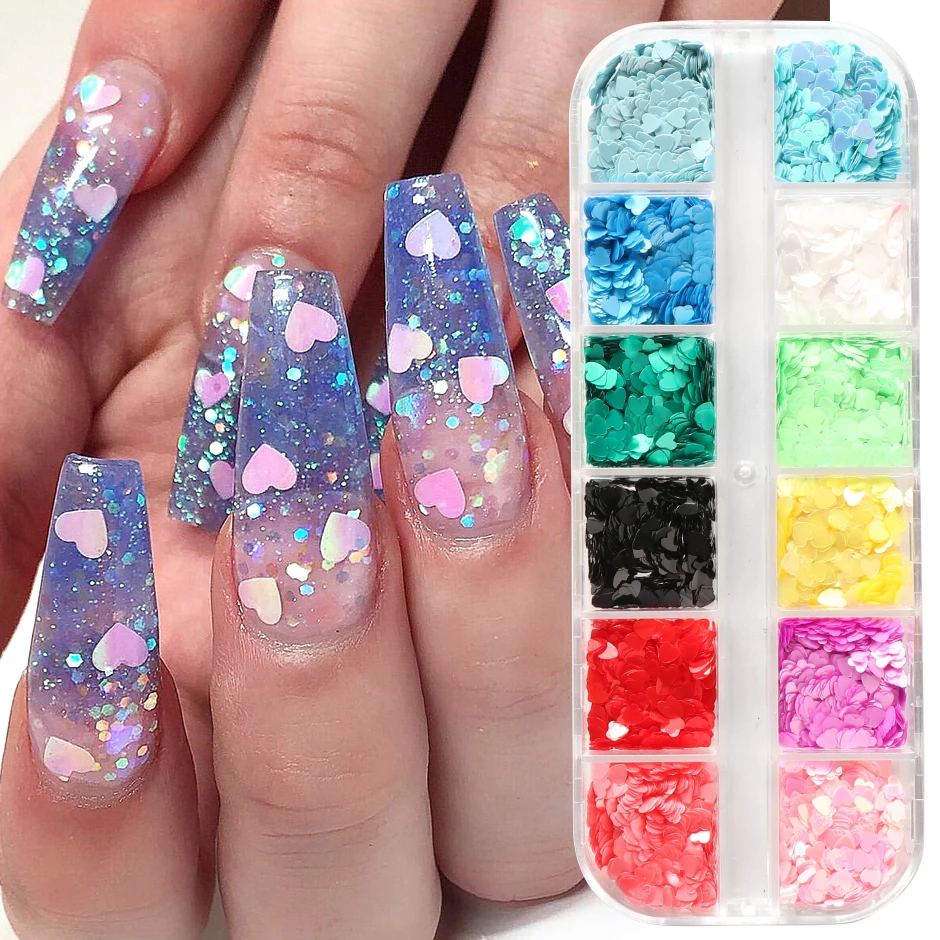 Paillettes en Forme de Cœur d'Amour pour Décoration, Accessoires de Manucure, Macaron, Kawaii, Hologracphique, N64.3D