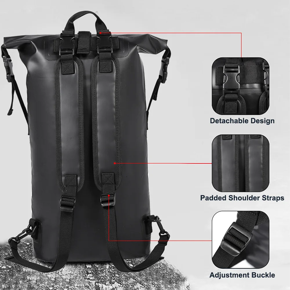 25L/30L Waterproof Backpack Heavy Duty Roll-Top Closure Swim Bag with Front-Zipper Pocket Waterproof Swimming bag PVC Beach bag