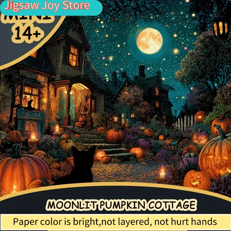 1 boîte (500 pièces) de puzzles pour adultes, cabane de citrouille au clair de lune, pour jeux de société et activités - Mosaïque de couleurs mélangées enchanteuse 1