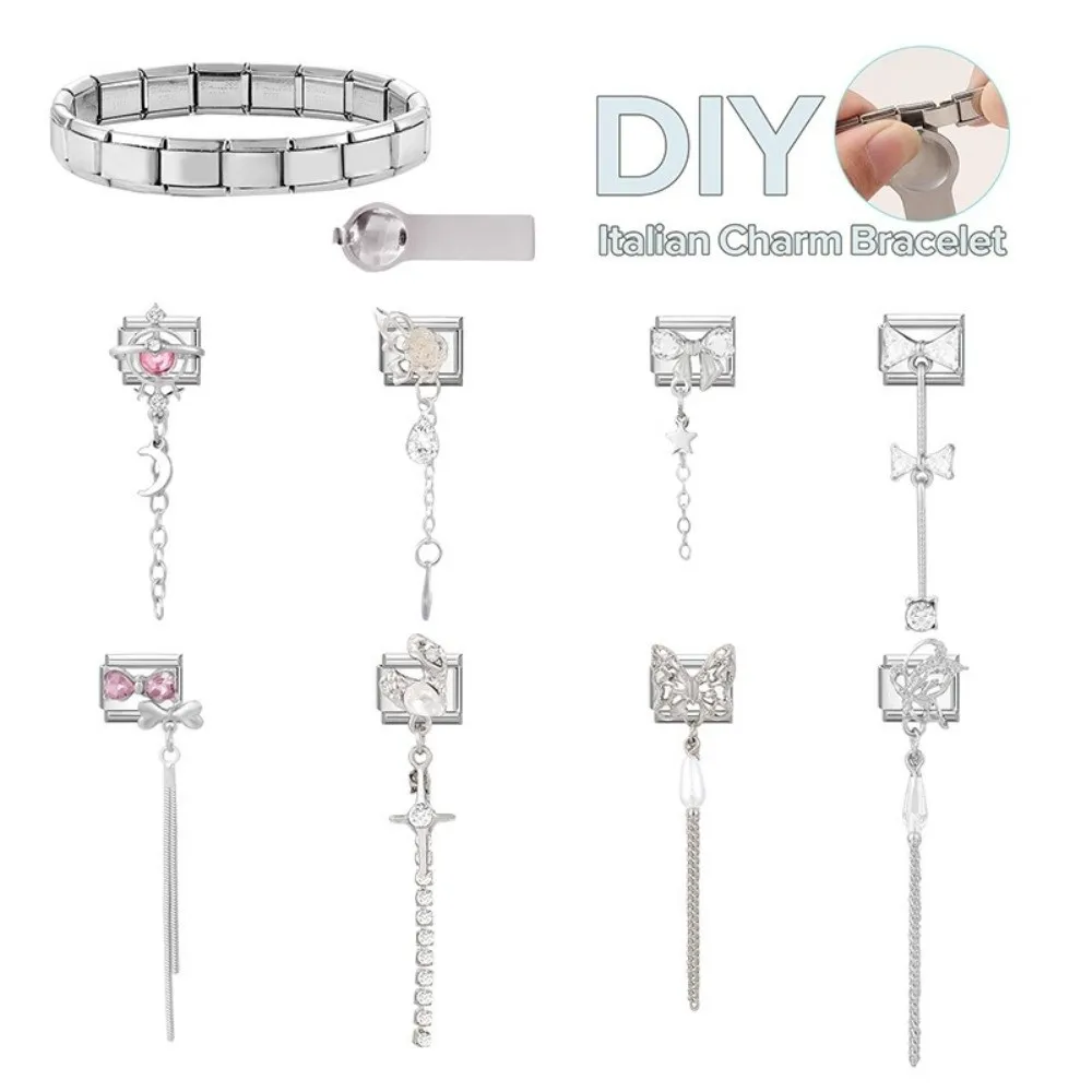 

Long Tassel Zircon Bracelet Links Butterfly Bow Knot Heart Shape DIY Jewelry Making Charms 9mm Fit Sparkling