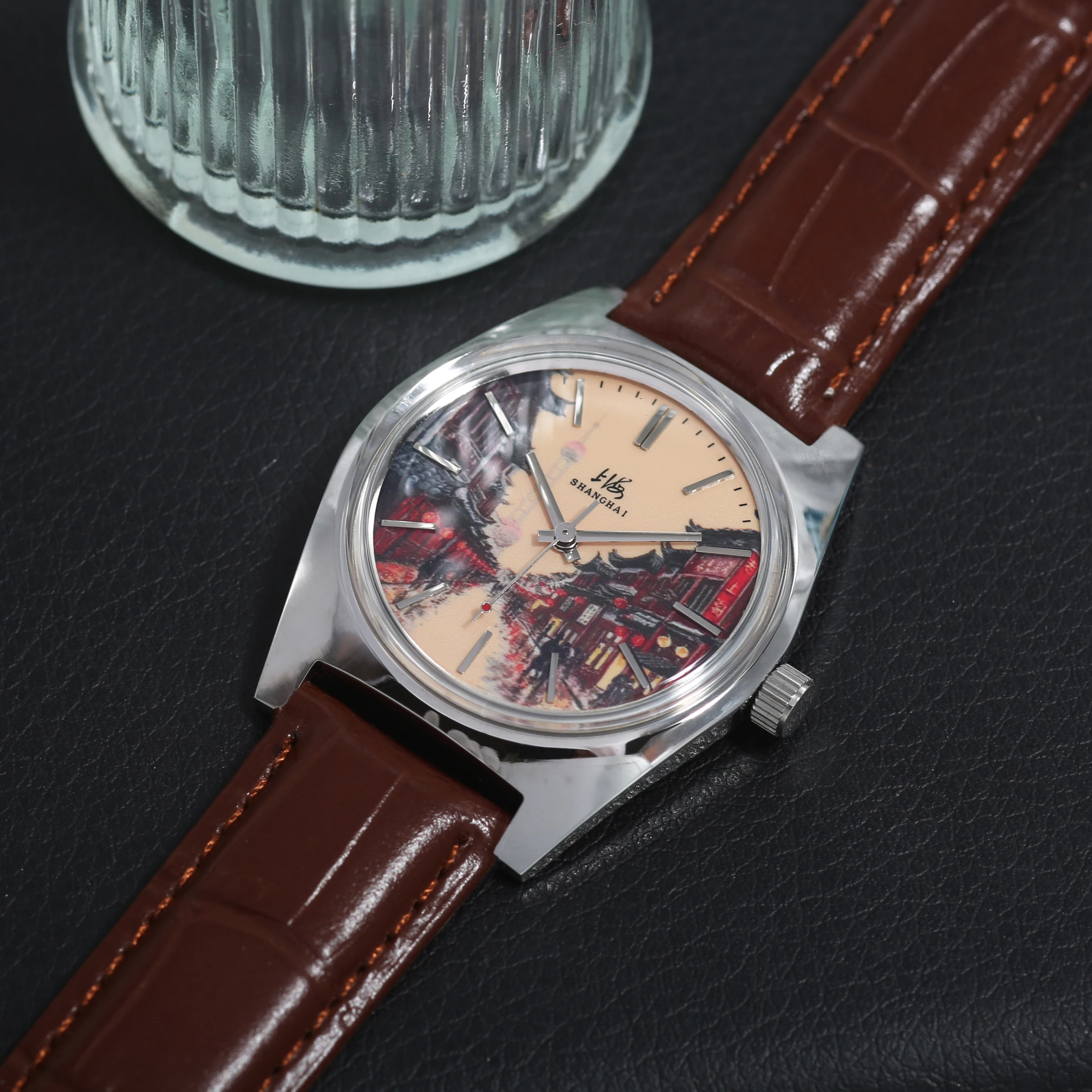 Men's Mechanical Watch 7120 36mm Manual Wind Waterproof Shanghai Retro Colorful Jiangnan Dial Fashion Versatile Daily Wear Gift