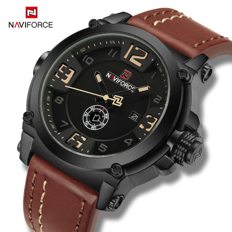 NAVIFORCE Watches for Men Creative Leather Strap Quartz Man Wristwatch Sport Waterproof Analog Date Male Clock Relogio Masculino