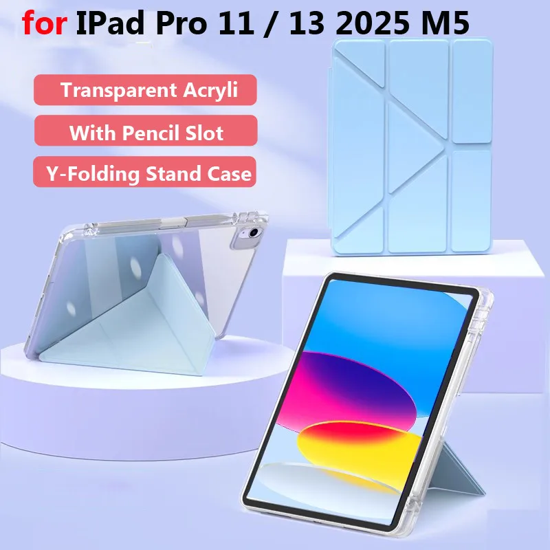 

Case for IPad Pro 11 2025 M5 Pro 13 2025 13 Inch PA3269 A3271Y-Folding Stand Flip Acrylic Transparent Casing with Pencil Slot