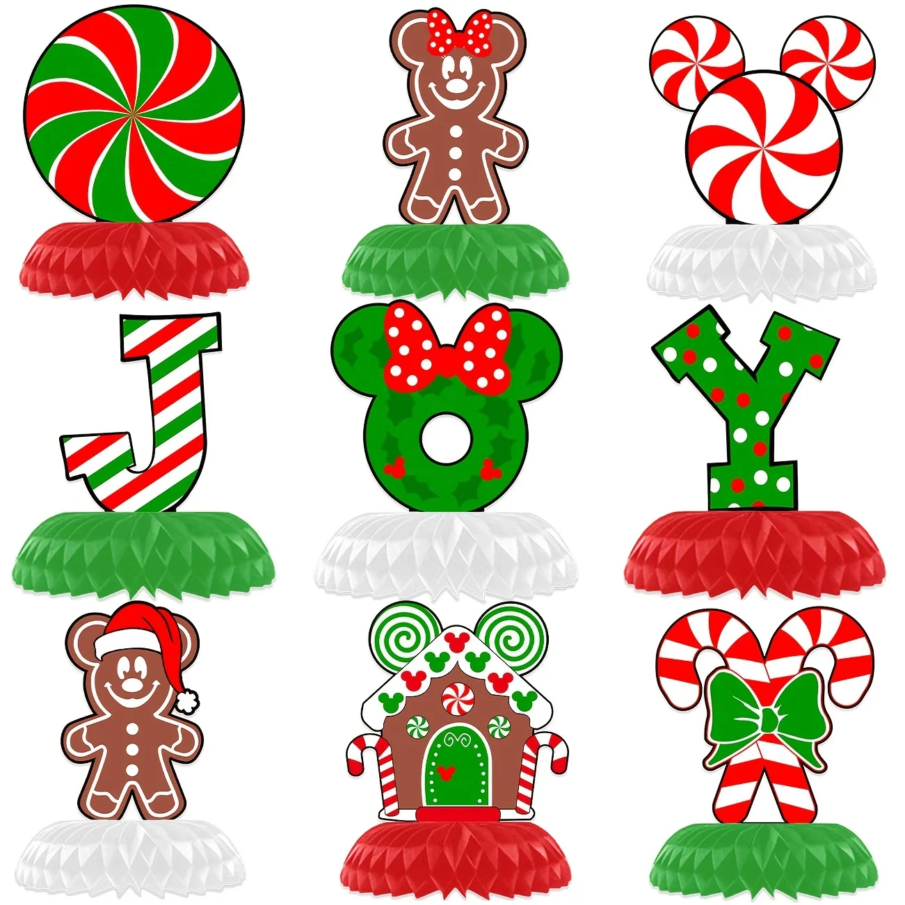 9-teilige Weihnachtsdekoration, Lebkuchenmann, Waben-Mittelstücke, süße Feiertage, Partyzubehör, Weihnachtskuchen-Topper, Tischdeko