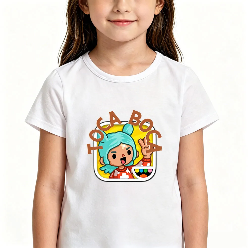 Camiseta 100% de algodón para niños, camisetas con estampado de dibujos animados de Toca Boca World, camisetas de manga corta con cuello redondo para niños y niñas de 2 a 12 años, camisetas de verano