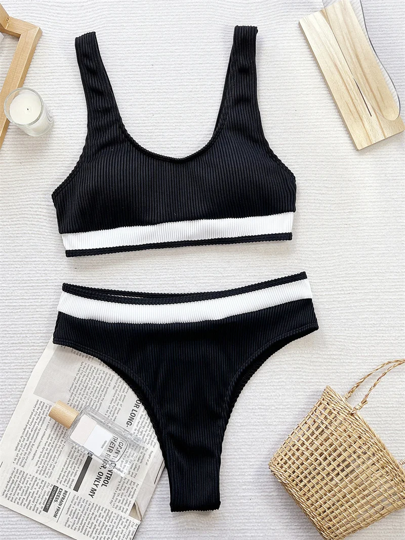 Para Praia Patchwork Bandeau zestaw bikini z wysokim stanem 2025 bandażowe stroje kąpielowe damski strój kąpielowy dwuczęściowy strój kąpielowy Biquini