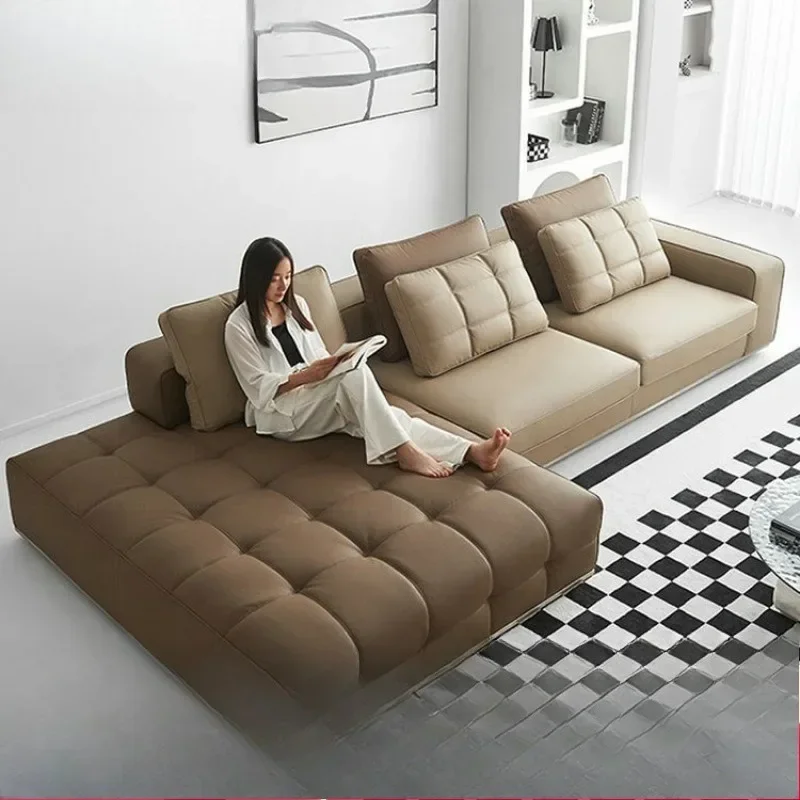 

Угловой кожаный диван для гостиной, виллы, большая квартира, современная воловья кожа