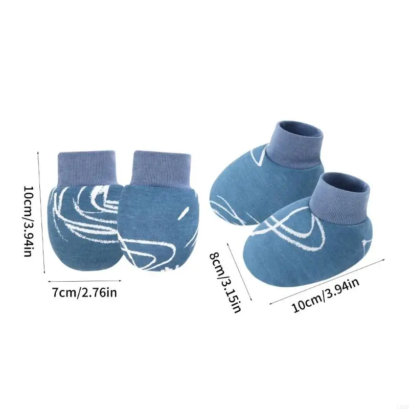 Conjunto C5AA 4 luvas algodão infantil Anti Scratch Tampa mão macia Luvas e meias quentes respiráveis ​​para 0-6m