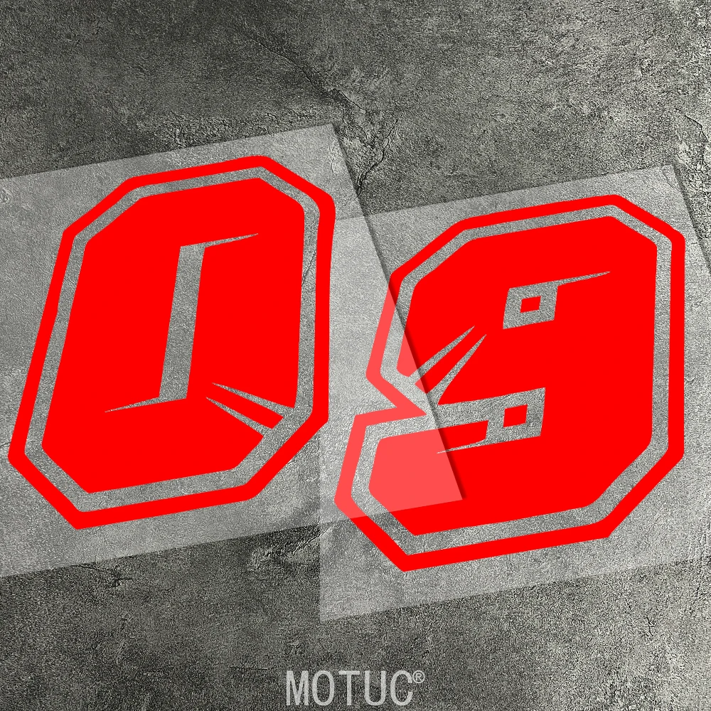2 pegatinas de vinilo rojas con números del 0 al 9 para motocicleta, para casco, tanque, carenado, caja trasera, panel lateral, modificación de carrocería