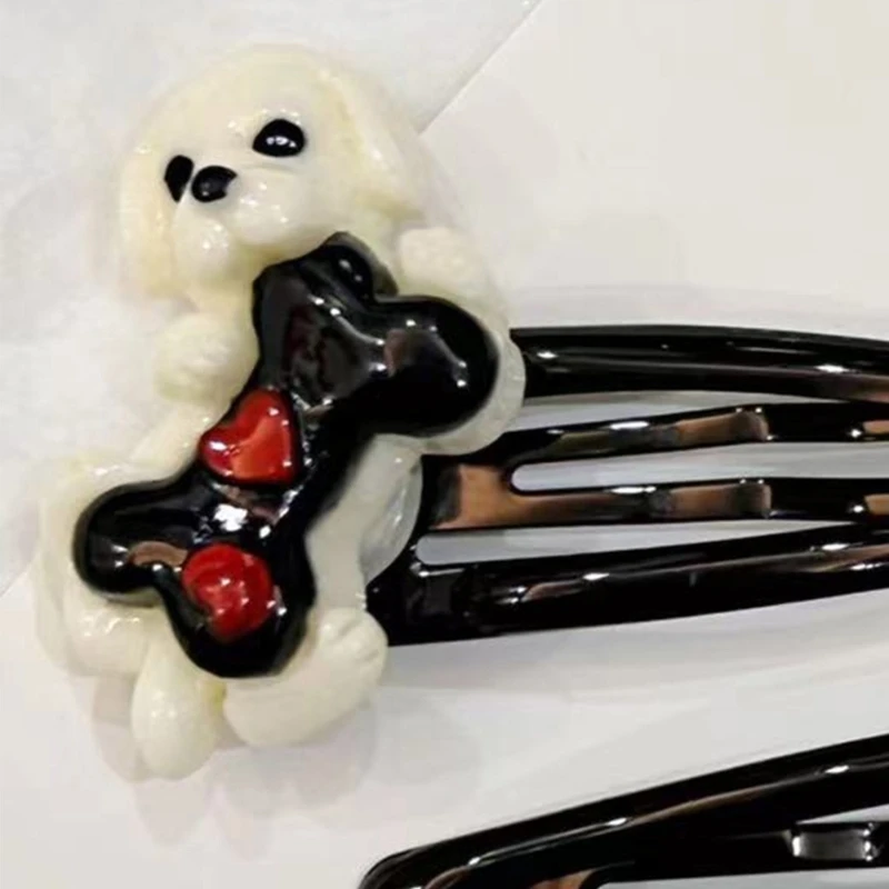 652F Summer Girls Hair Clip Black Color Puppy & Bone ทรงผมสำหรับการสึกหรอทุกวัน