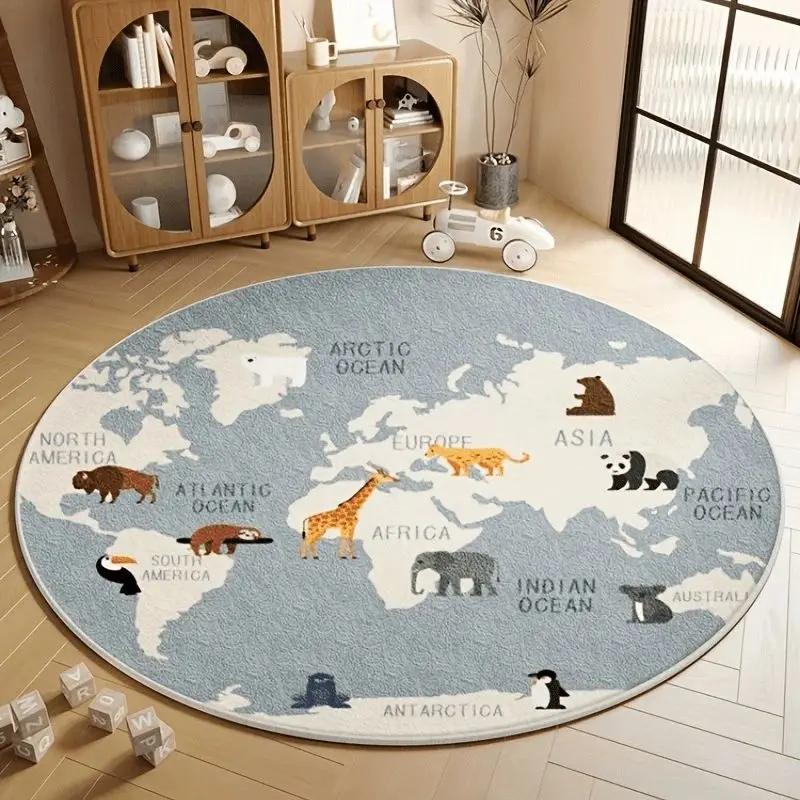 VIKAMA Blue White Cute Apple Pattern Round Rug Kawaii Fruit Soft Floor Mat Kids Bedroom Room Decor Accent Stylish Durable Cozy