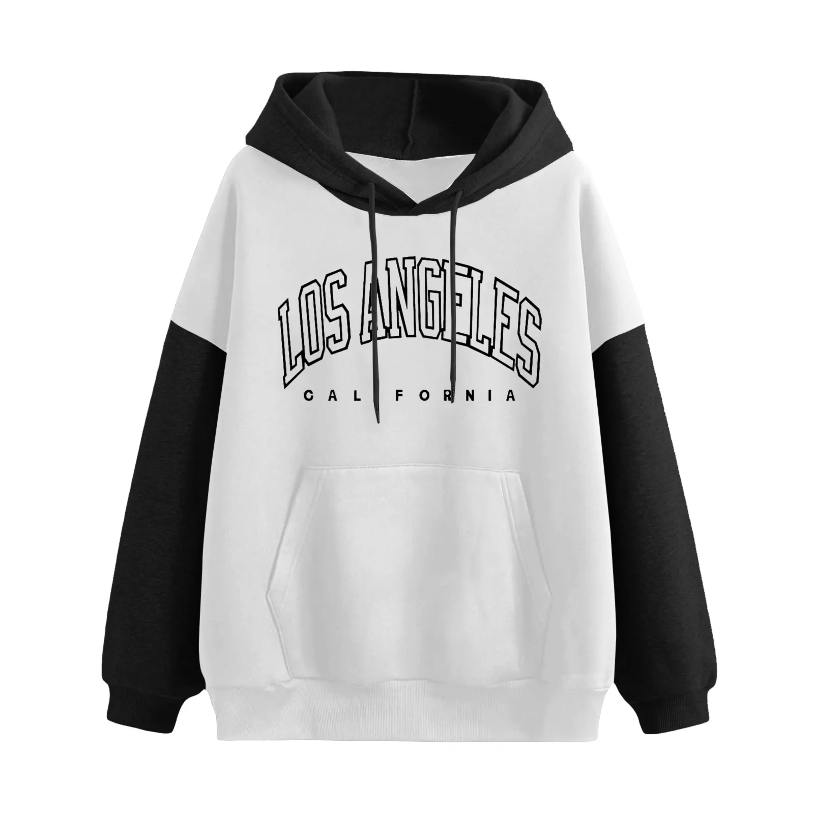 

Hot Sale Los Angeles Letter Print Patchwork Hoodies For Women Warm Oversize Sweatshirt Casual Street Hip Hop Clothes Females