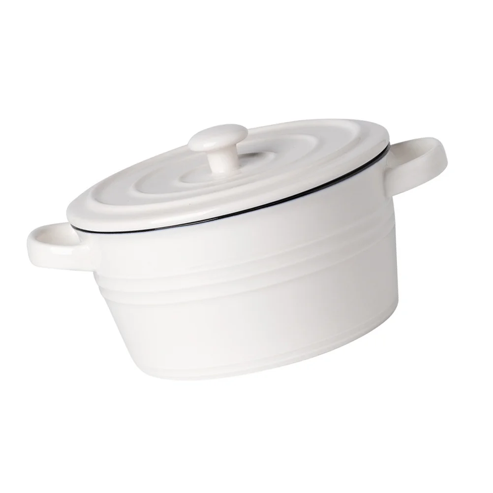 1 قطعة وعاء تبخير السيراميك غطاء مقبض مزدوج وعاء حساء رائع للمطبخ مطعم المنزل متعدد الوظائف الحلوى #4