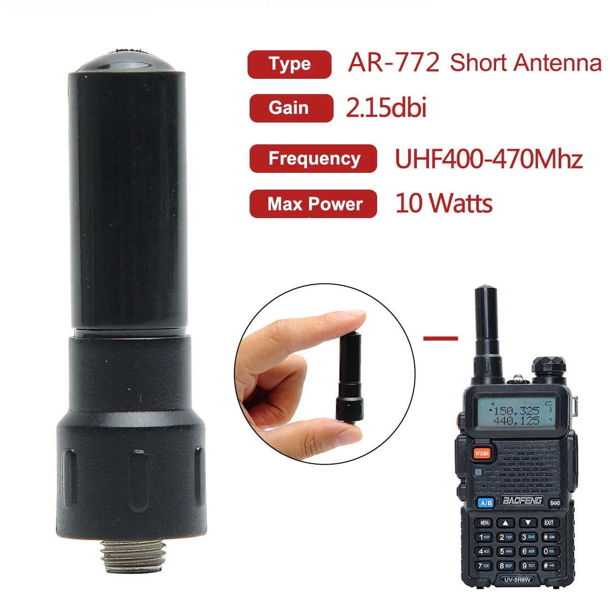 AR-772 Mini Short Antenna UHF 400-470MH Walkie Talkie Handheld Antenna 2.15dBi Amplifier SMA Female for BAOFENG UV-5R/9R BF-888S