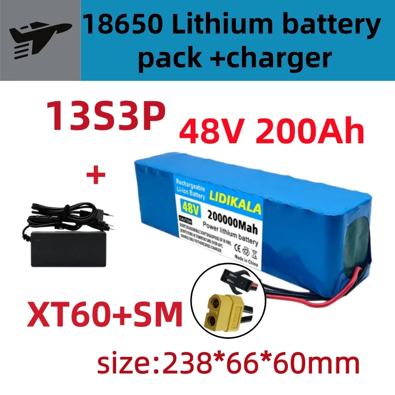 48V E-Scooter-Akku 200Ah Kapazität 13S3P 18650 Lithium-Ionen-Akkupack 500W 1000W Motor BMS-System mit 2A-Ladegerät