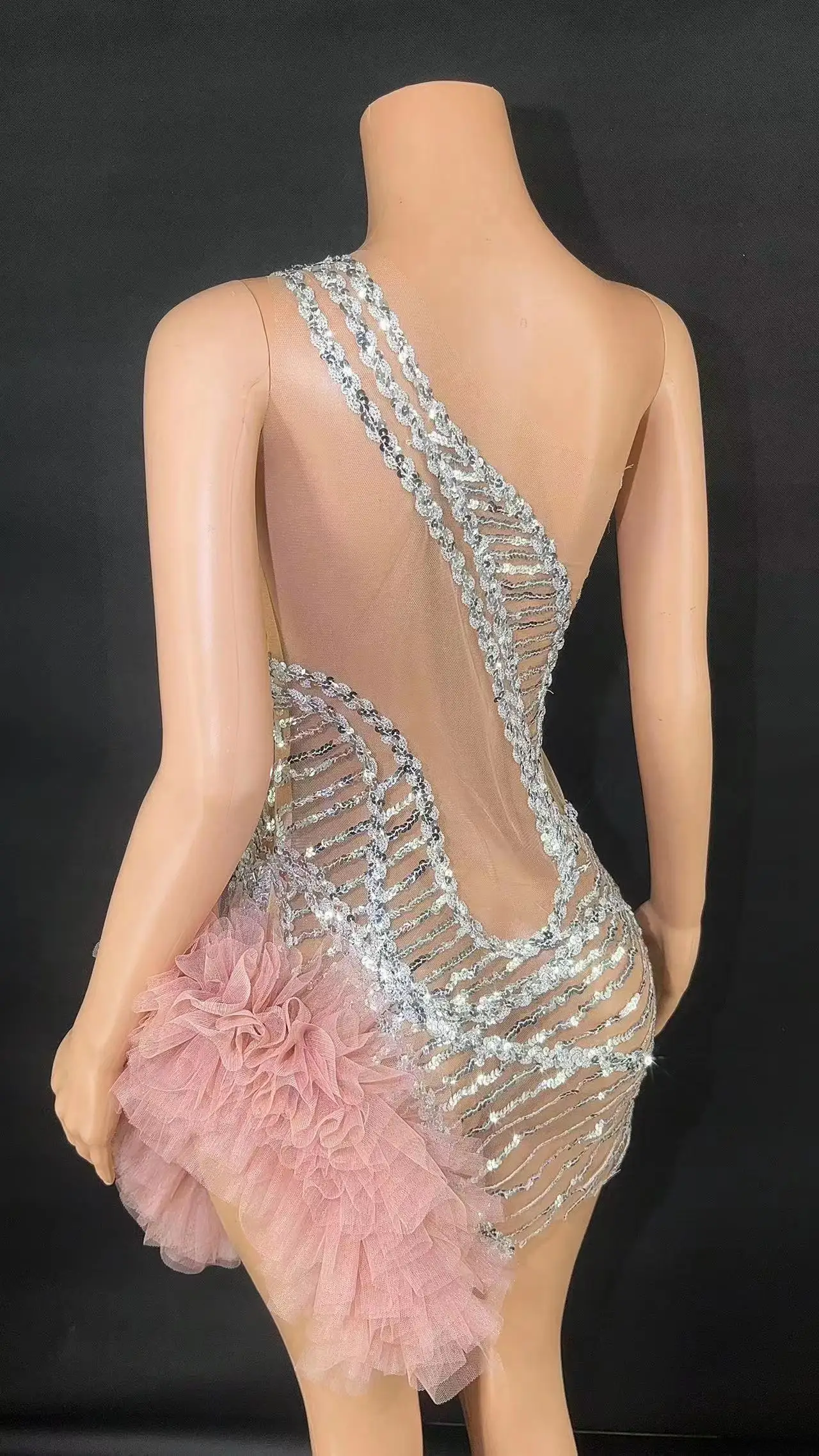 Vestido de gasa personalizado con encaje transparente, lentejuelas elásticas altas, Sexy, ajustado, fiesta de cumpleaños, actuación, nuevo