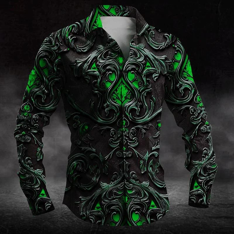 Camisa de manga larga para hombre, camisa con cuello y botones, estampado 3D, patrón degradado, diseño informal, Top de ropa, 2024