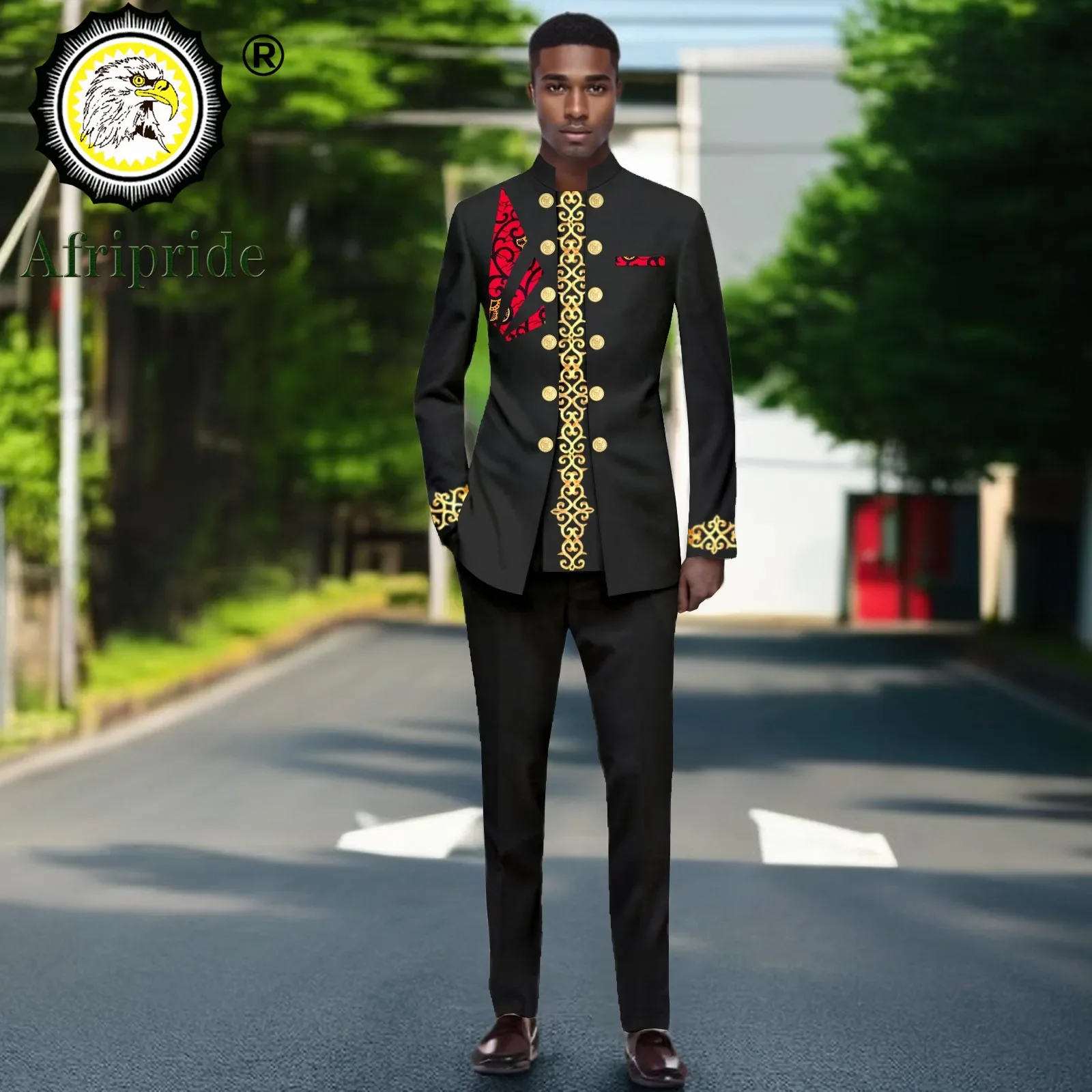 Traje ajustado de dos piezas para hombre, conjunto de Blazer y pantalones bordados de doble botonadura, vestimenta tradicional africana, 2416066