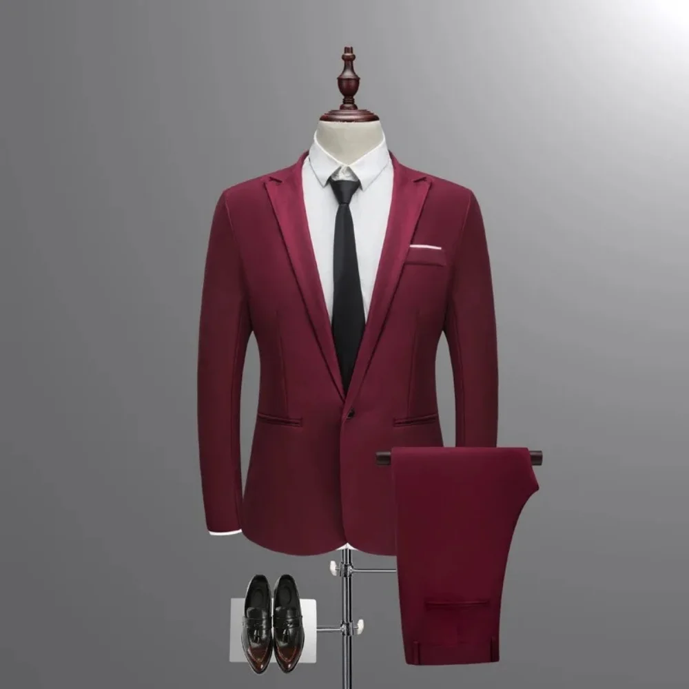 Ensemble de costume d'affaires décontracté pour hommes, coupe Fine, deux pièces, mode automne hiver, Style coréen, vêtements de cérémonie confortables et respirants