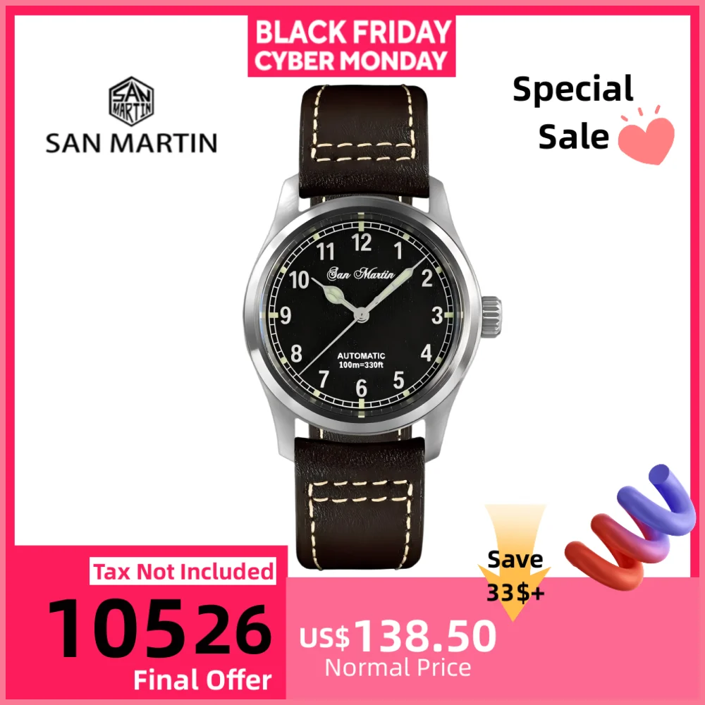 

Часы-пилот San Martin Мужские механические, водостойкие, 10 бар, SN0034B