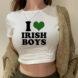 I Love Irish Boys Hip Hop Graphic Women Cropped Tops Harajuku Kawaii Clothes 2000s Y2k Baby Tee Fashion T Shirt Female Crop Top